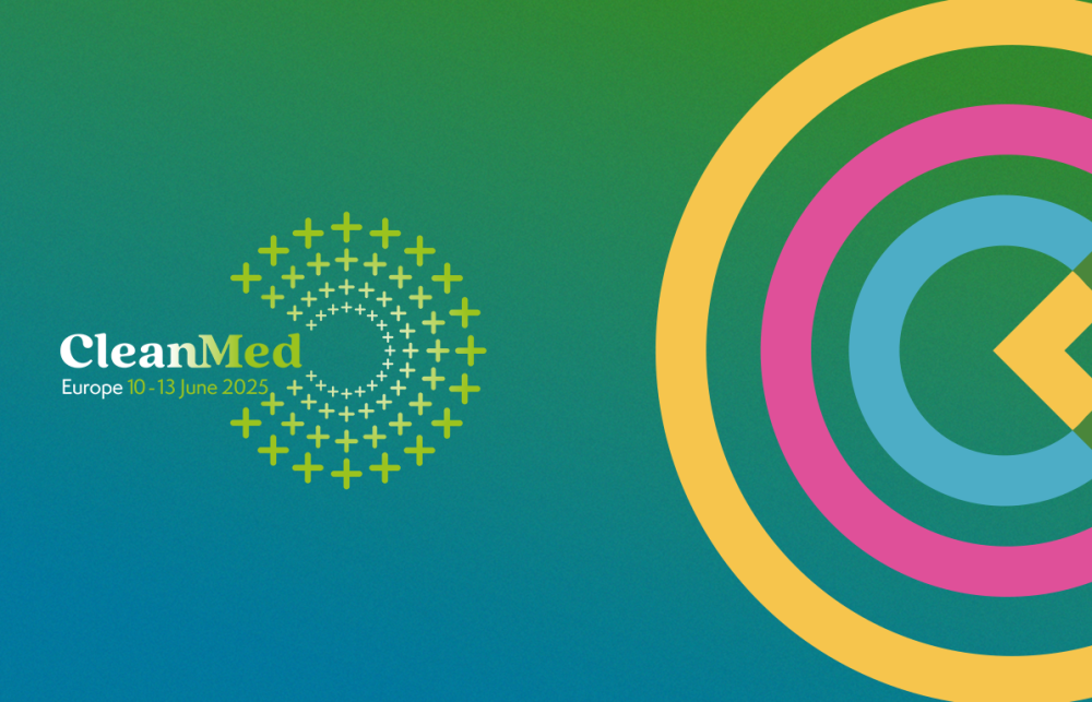 Gradient graphic with CleanMed logo. 